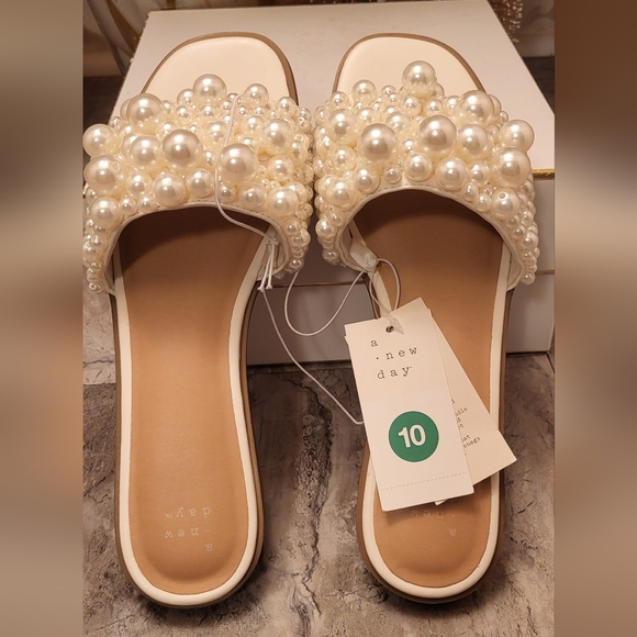 A New Day, Pearl Embellished Cream Sandals - Picture 8 of 9